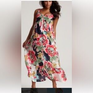 Johnny Was Maxi 100% silk maxi button up dress. SZ 2X Measurements in pictures.